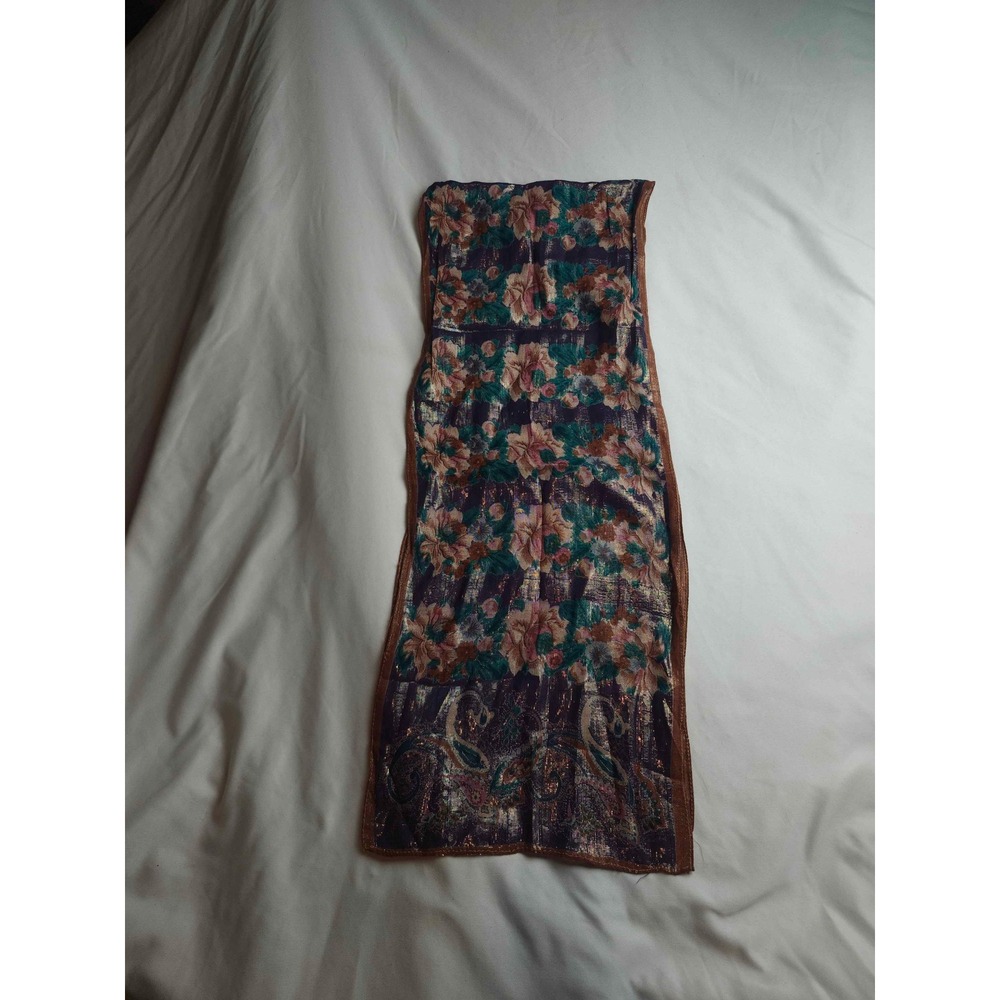 Vintage Floral Paisley Metallic Lurex Shimmer Scarf Purple Teal Rose Gold